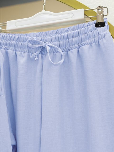 Boydan Düğmeli Pantolon Gömlek Keten Takım -Bebe Mavi-Takım-138-6622-R32