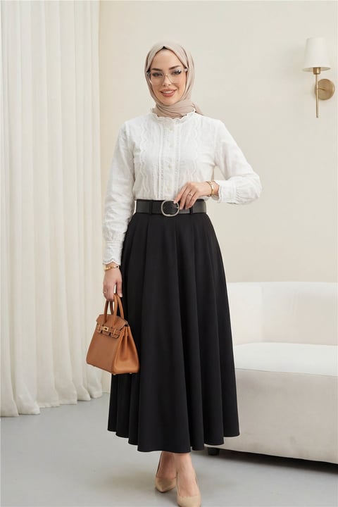 Brode İşlemeli Vintage Gömlek Bluz  -Beyaz-Gömlek-364-6021-R02