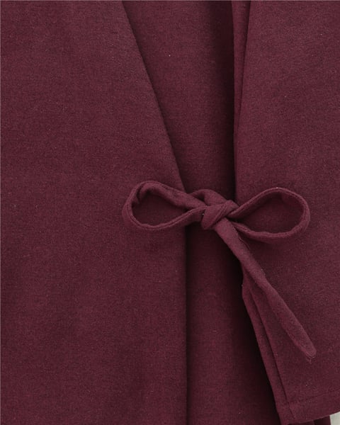 Çapraz Bağlamalı Kaşe Kimono -Bordo-Kimono & Kaftan-346-3081-R04