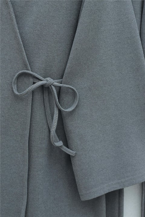 Çapraz Bağlamalı Selanik Kimono Takım -Gri-Takım-253-13107-R11
