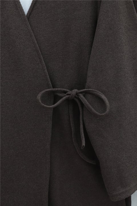 Çapraz Bağlamalı Selanik Kimono Takım -Kahve-Takım-253-13107-R15