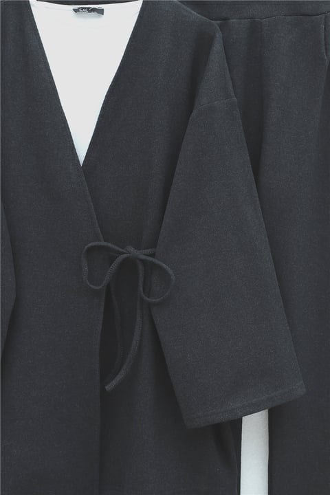 Çapraz Bağlamalı Selanik Kimono Takım -Antrasit-Takım-253-13107-R64