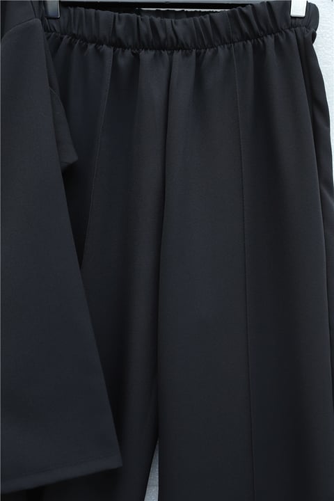 Çapraz Bağlamalı Tokalı  Yırtmaçlı Pantolonlu İkili Dabıl Takım -Siyah-Takım-349-8085-R01