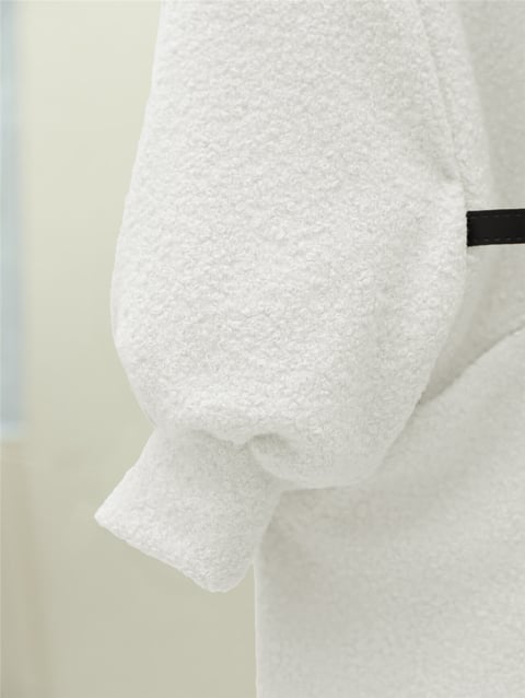 Cepli Balon Kol Oversize Buklet Ceket  -Beyaz-Hırka-253-12957-R02