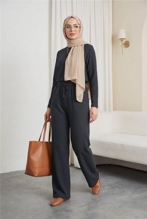 Cepli Beli Bağcıklı Zra Krep Pantolon  -Siyah-Pantolon-408-2393-R01