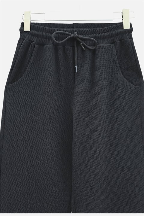 Cepli Beli Bağcıklı Zra Krep Pantolon  -Siyah-Pantolon-408-2393-R01