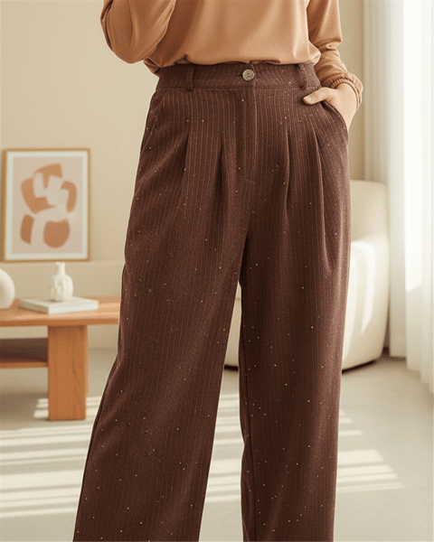 Cepli Bol Paça Pul Detaylı Kadife Pantolon  -Kiremit-Pantolon-346-3082-R30