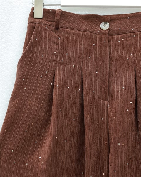 Cepli Bol Paça Pul Detaylı Kadife Pantolon  -Kiremit-Pantolon-346-3082-R30