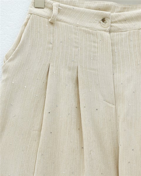 Cepli Bol Paça Pul Detaylı Kadife Pantolon   -Bej-Pantolon-346-3082-R56