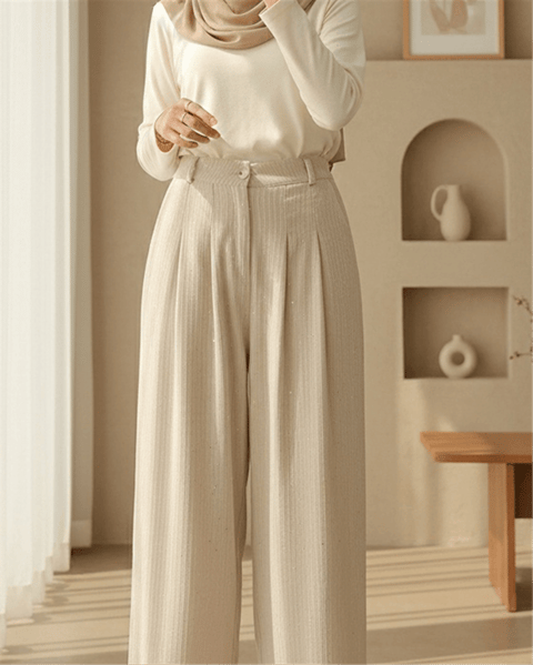 Cepli Bol Paça Pul Detaylı Kadife Pantolon   -Bej-Pantolon-346-3082-R56