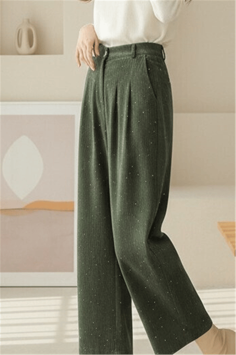 Cepli Bol Paça Pul Detaylı Kadife Pantolon  -Haki-Pantolon-346-3082-R05