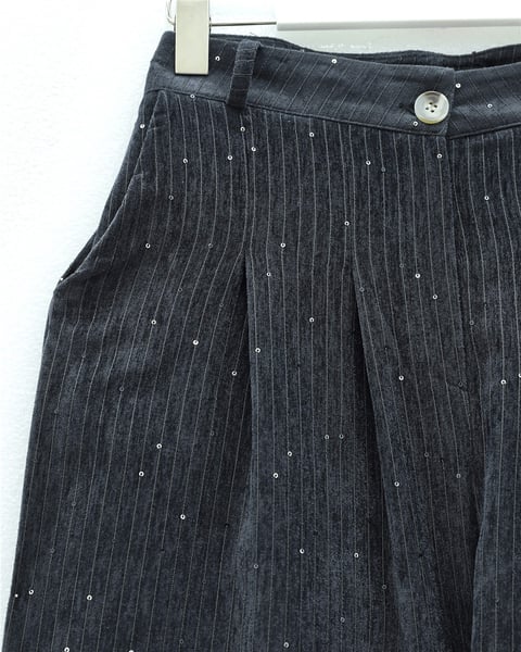 Cepli Bol Paça Pul Detaylı Kadife Pantolon  -Antrasit-Pantolon-346-3082-R64
