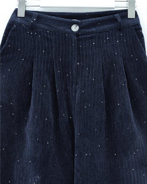 Cepli Bol Paça Pul Detaylı Kadife Pantolon  -Laci-Pantolon-346-3082-R03