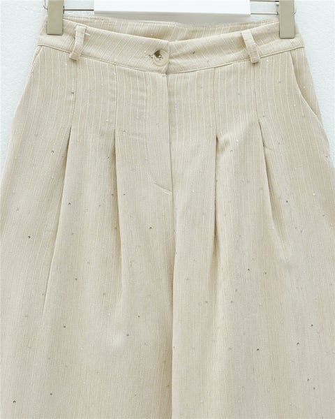 Cepli Bol Paça Pul Detaylı Kadife Pantolon   -Bej-Pantolon-346-3082-R56