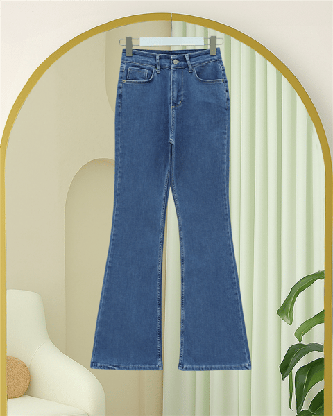 Cepli İspanyol Paça Likralı Fermuarlı Kot Pantolon -Mavi-Pantolon-136-3008-R31
