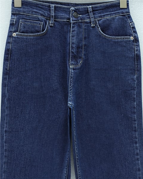 Cepli İspanyol Paça Likralı Fermuarlı Kot Pantolon -Koyu Mavi-Pantolon-136-3008-R26