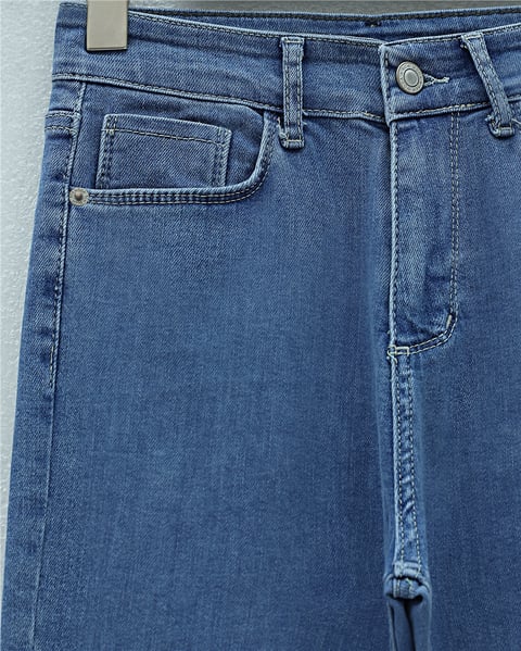 Cepli İspanyol Paça Likralı Fermuarlı Kot Pantolon -Mavi-Pantolon-136-3008-R31