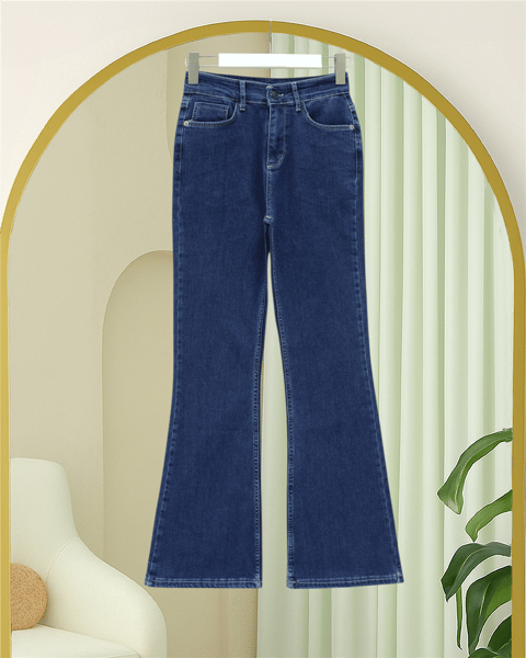 Cepli İspanyol Paça Likralı Fermuarlı Kot Pantolon -Koyu Mavi-Pantolon-136-3008-R26