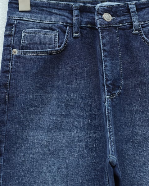 Cepli İspanyol Paça Likralı Fermuarlı Kot Pantolon -İndigo-Pantolon-136-3008-R21