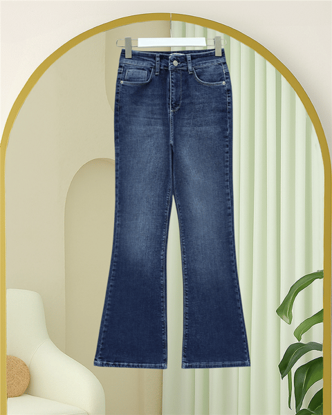 Cepli İspanyol Paça Likralı Fermuarlı Kot Pantolon -İndigo-Pantolon-136-3008-R21