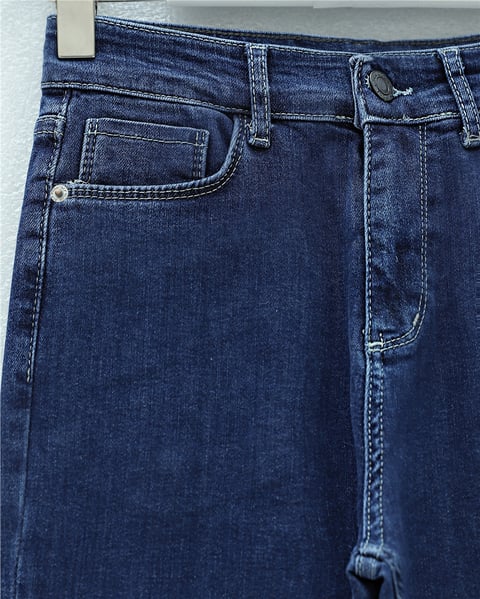 Cepli İspanyol Paça Likralı Fermuarlı Kot Pantolon -Koyu Mavi-Pantolon-136-3008-R26