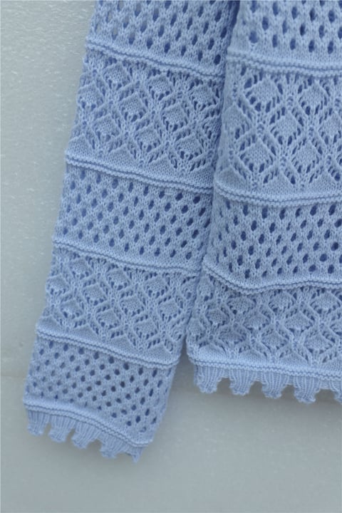 Çiçek Nakışlı Ajurlu Desenli Triko Kazak -Bebe Mavi-Kazak-109-1229-R32