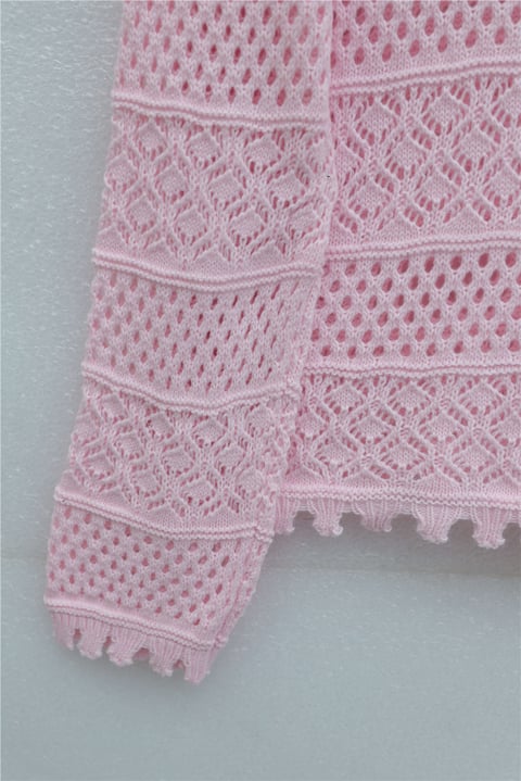 Çiçek Nakışlı Ajurlu Desenli Triko Kazak -Pudra-Kazak-109-1229-R06