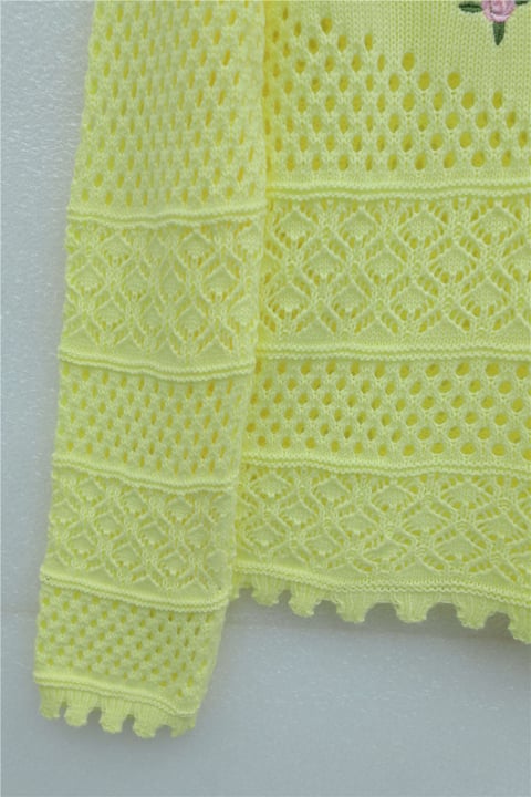 Çiçek Nakışlı Ajurlu Desenli Triko Kazak -Sarı-Kazak-109-1229-R22