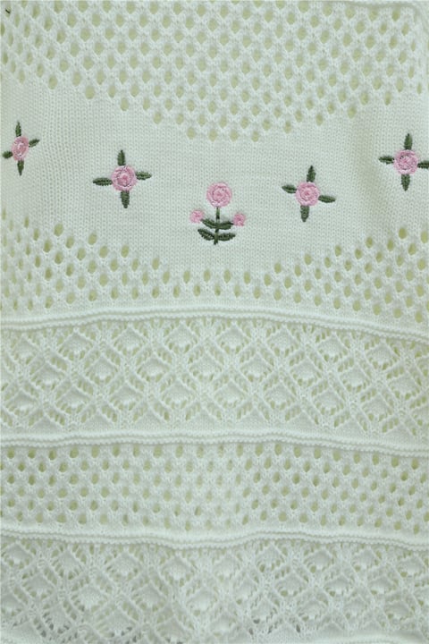 Çiçek Nakışlı Ajurlu Desenli Triko Kazak -Beyaz-Kazak-109-1229-R02