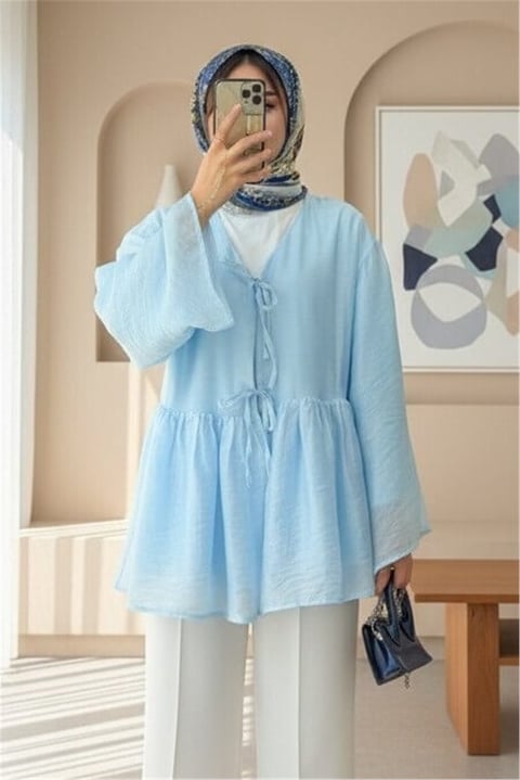 Çift Bağlamalı İçi Astarlı Modal Kimono -Bebe Mavi-Kimono&Kaftan-307-2389-R32