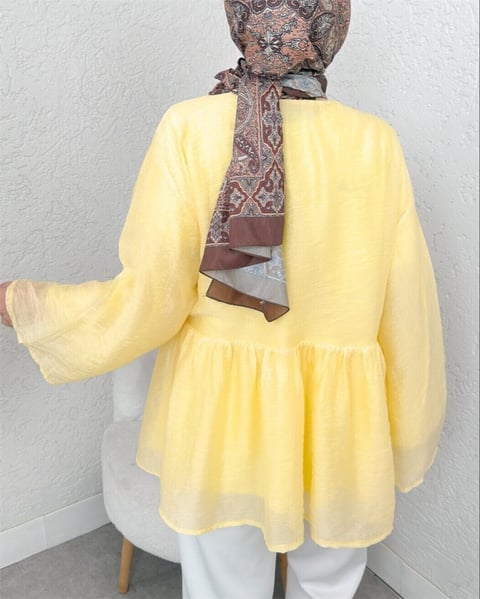 Çift Bağlamalı İçi Astarlı Modal Kimono -Sarı-Kimono&Kaftan-307-2389-R22