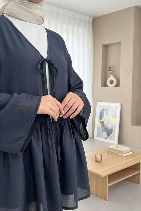 Çift Bağlamalı İçi Astarlı Modal Kimono -Laci-Kimono&Kaftan-307-2389-R03
