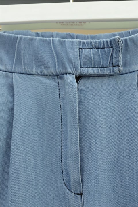 Çift Cepli Beli Lastikli Cırtlı Pileli Pantolon  -Açık Mavi-Pantolon-417-17852-R25