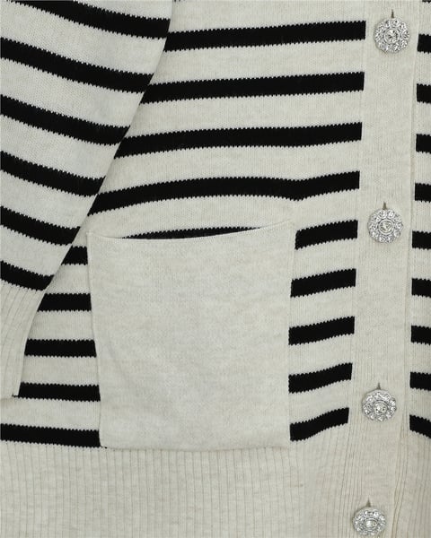 Çift Cepli Çizgili Triko Hırka  -Taş-Hırka-357-6195-R43