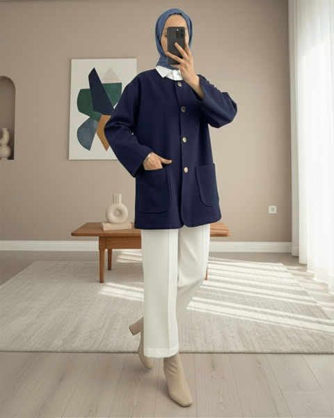 Çift Cepli Önü Düğmeli Kaşe Ceket -Laci-Ceket-307-0017-R03
