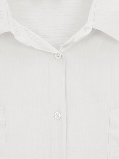 Çift Cepli Oval Kesim Kolu Katlamalı Gömlek Tunik -Beyaz-Gömlek-317-2420-R02