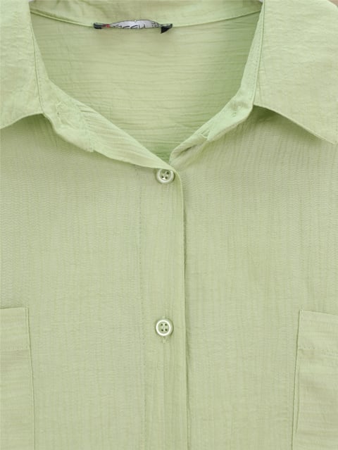 Çift Cepli Oval Kesim Kolu Katlamalı Gömlek Tunik -Çağla Y.-Gömlek-317-2420-R70