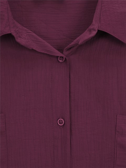 Çift Cepli Oval Kesim Kolu Katlamalı Gömlek Tunik -Bordo-Gömlek-317-2420-R04