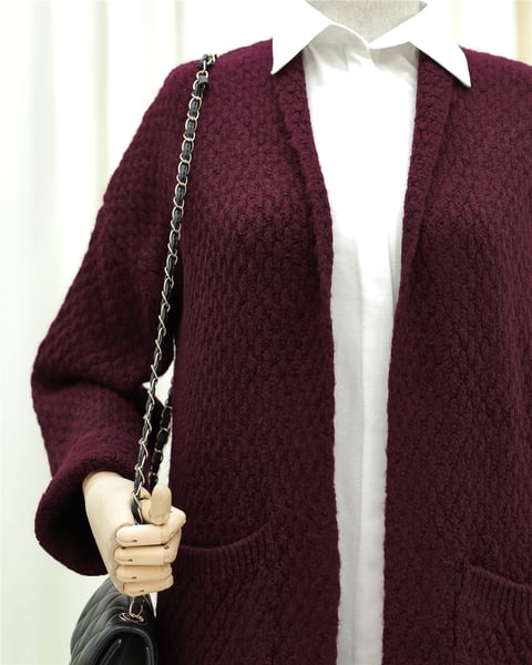 Çift Cepli Uzun Triko Hırka -Bordo-Hırka-109-0917-R04
