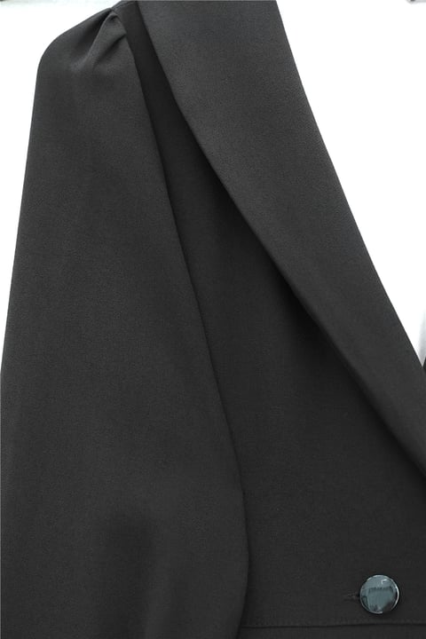 Çİft Düğmeli Cepli Beli Lastikli Pantolonlu İkili Krep Takım -Siyah-Takım-386-6223-R01