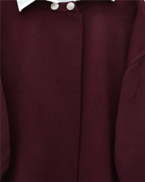 Çift Düğmeli Salaş Triko Panço -Bordo-Hırka-109-9770-R04