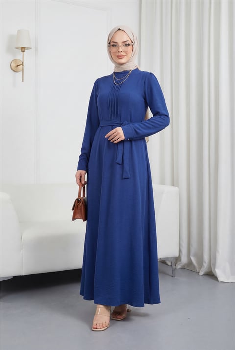 Çıma Detaylı Kemerli Ayrobin Elbise   -Laci-Açık Elbise-186-662-R03