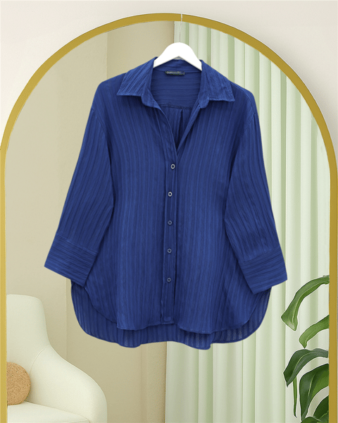 Çizgi Desen Oval Kesim Krinkıl Gömlek -Laci-Gömlek-317-2416-R03