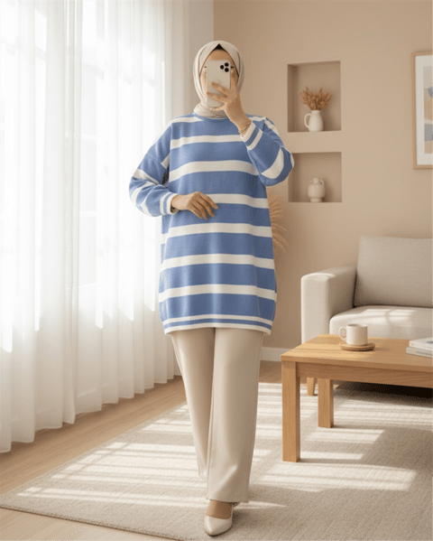 تونيك تريكو شتوي مخطط - بيبي بلو-Triko Tunik-109-9509-R32