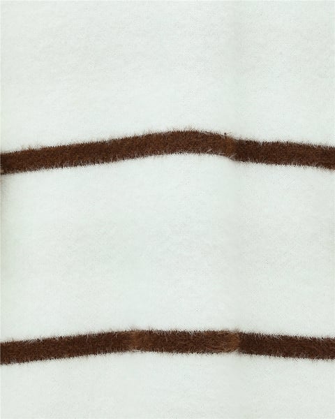 Çizgili Salaş Sakallı Triko Tunik -Beyaz-Tunik-295-18002-R02