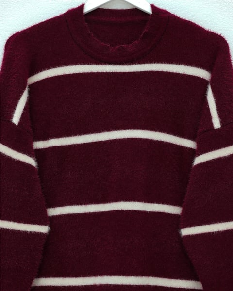Çizgili Salaş Sakallı Triko Tunik -Bordo-Tunik-295-18002-R04