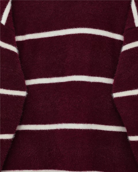 Çizgili Salaş Sakallı Triko Tunik -Bordo-Tunik-295-18002-R04