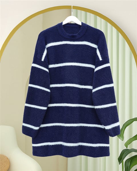 Çizgili Salaş Sakallı Triko Tunik -Laci-Tunik-295-18002-R03