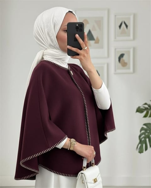 Çoban Dikişli Cepli Kaşe Panço -Mürdüm-Trençkot-307-0018-R09