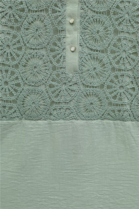 Dantel İşlemeli Eteği Düğme Detaylı Gömlek   -Çağla Yeşili-Tunik-307-61640-R70